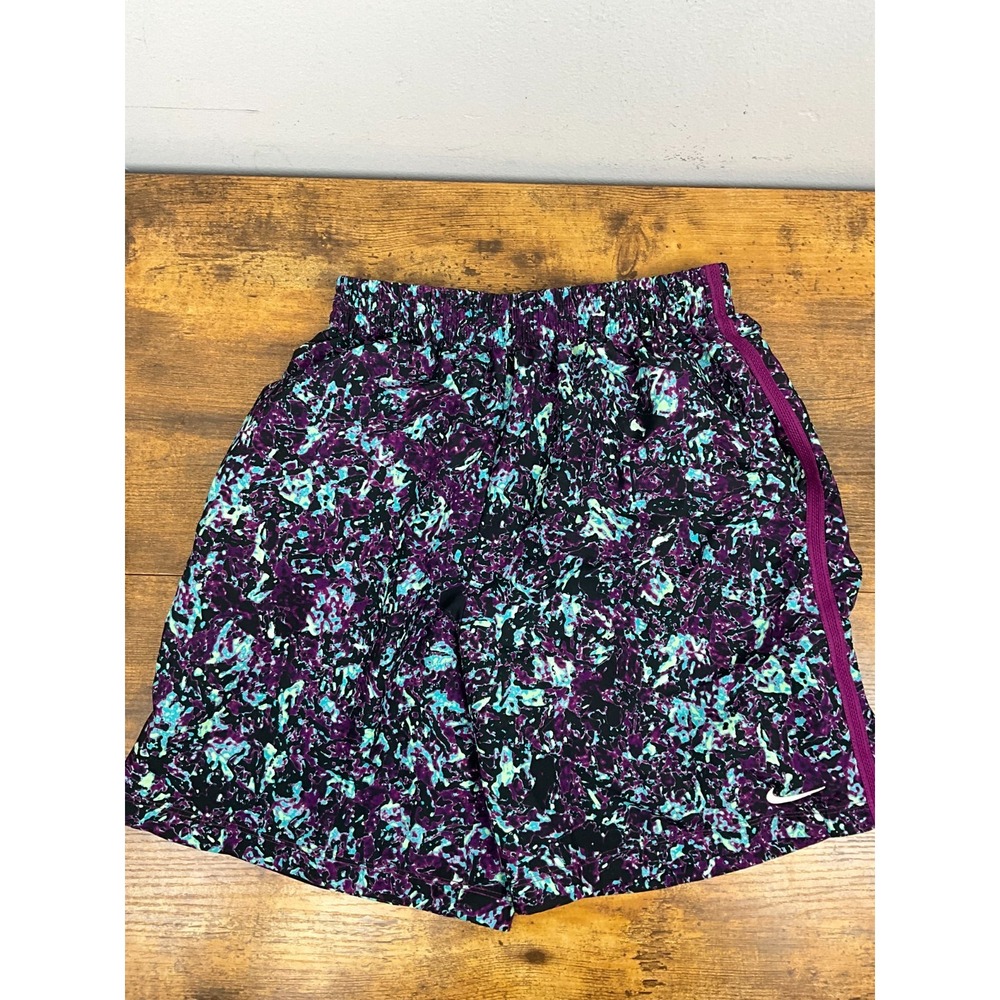 Nike Dri-FIT Running Shorts Purple Aqua Abstract Print Teen's Size L Thailand‎